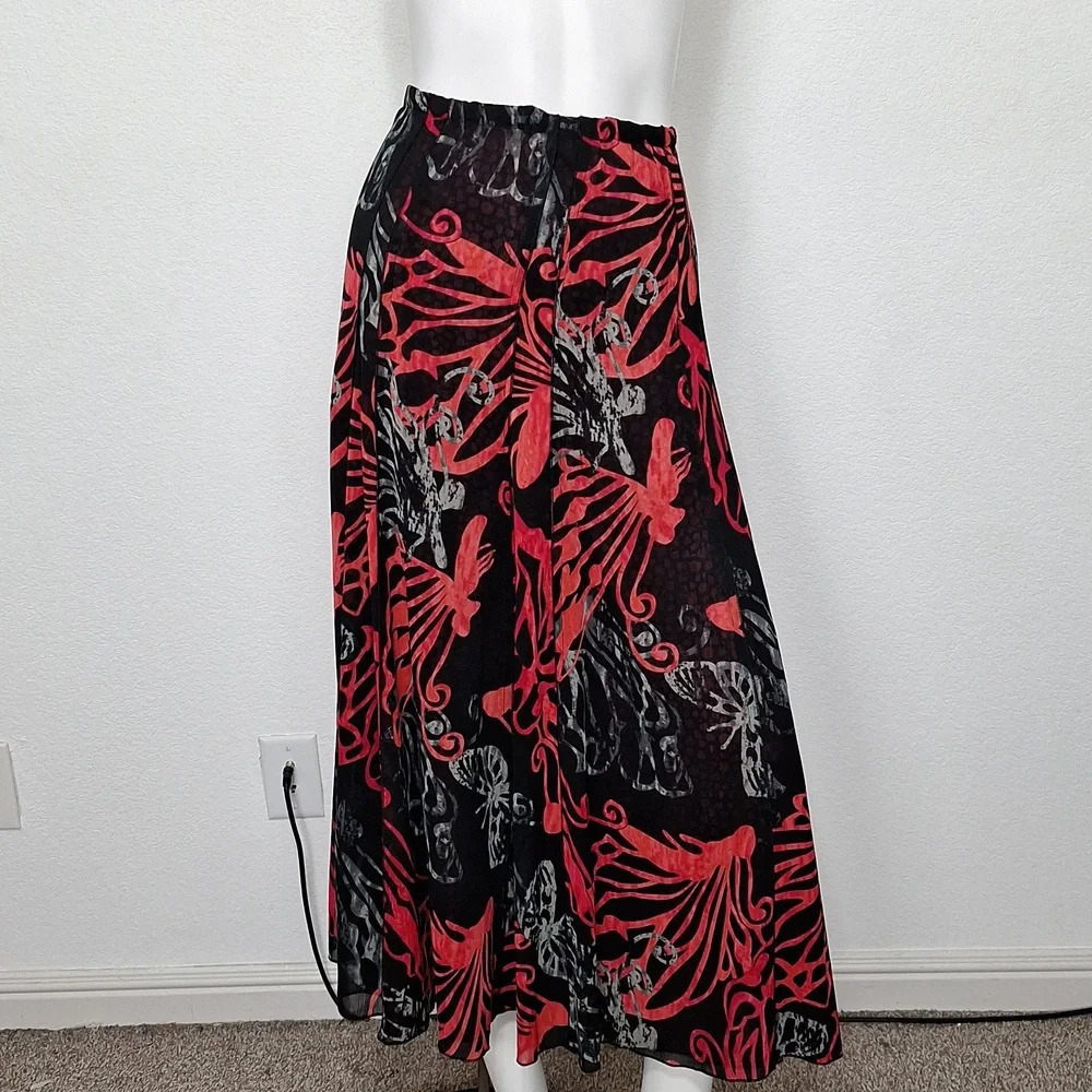 Vintage Multiples A-Line Indie Sleaze Reversible Red & Black Maxi Skirt Size L